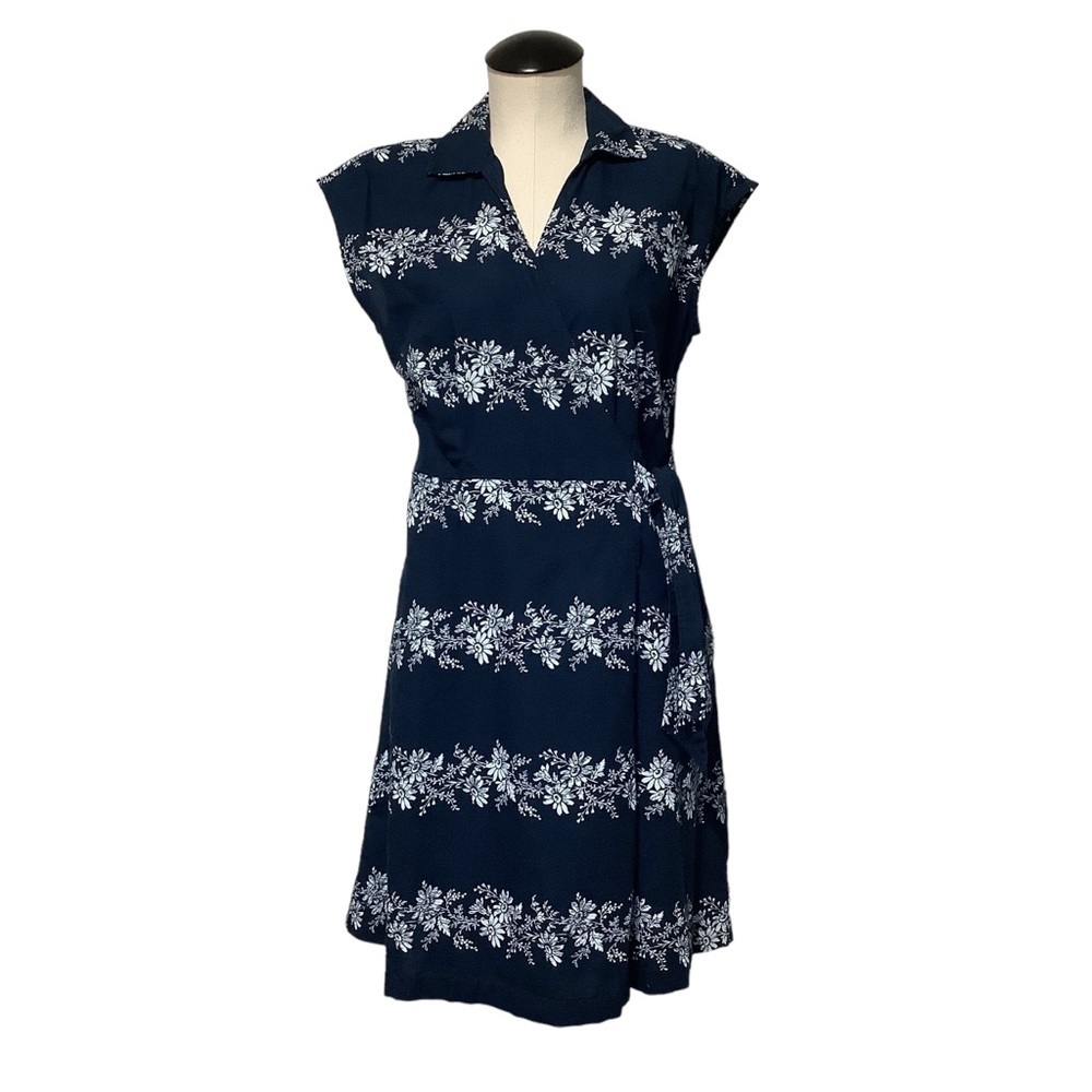 TOMMY HILFIGER Blue & White Floral Sleeveless Wrap Dress Size M